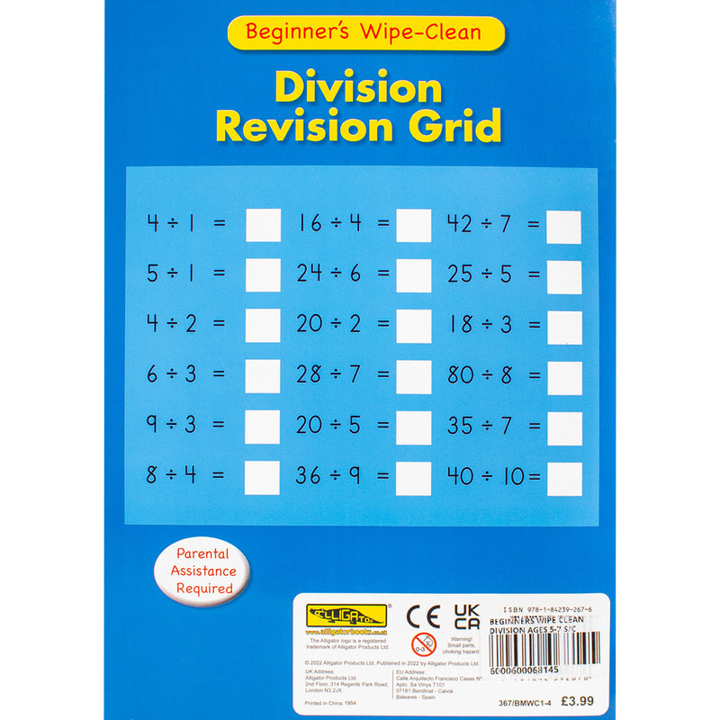 Beginners Maths Wipe Clean Book - Division